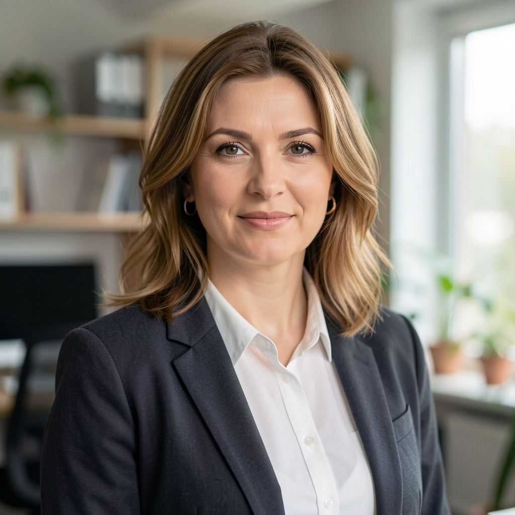 Ана Вучковић, уредница садржаја и медиолог специјализована за аудио форматe, портрет у приjатном канцеларијском окружењу